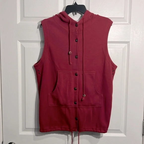 Style New York Vintage sleeveless maroon button up hooded jacket - Size Medium - Picture 1 of 7